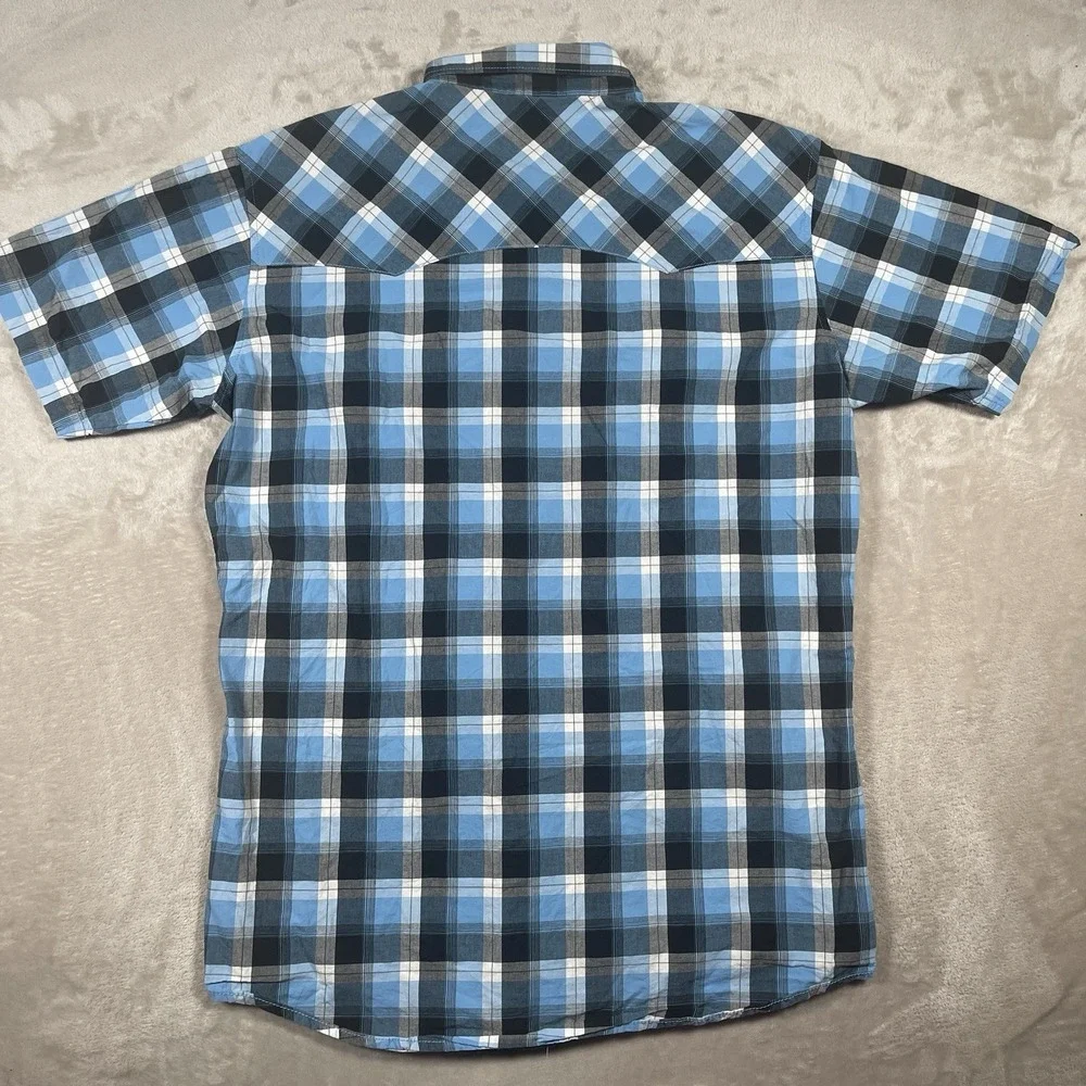 Wrangler Shirt Mens XLT Blue‎ Pearl Snap Up Western Rodeo Cowboy Ranch Country